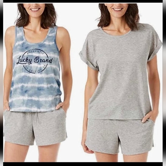Lucky Brand Other - LUCKY BRAND 3 piece PAJAMA LOUNGE SET Gray and Blue SHORTS TANK TEE Small NEW